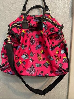 Betsey Johnson Hot Pink Cat Pattern Tote with Black Trim